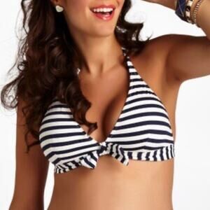 PEZ D’OR BARCELONA Navy White Stripe V-Neck Bow Bikini Top Women’s Size XL